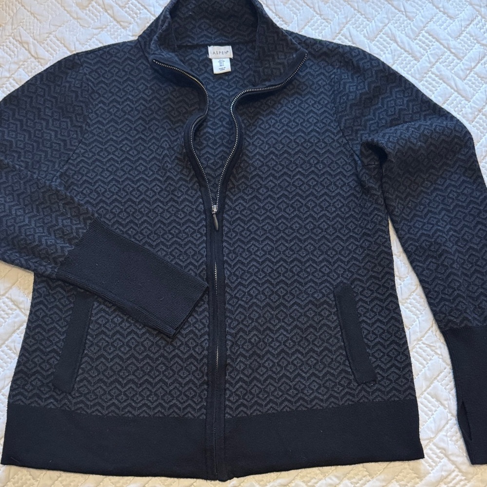 Aspen Navy Patterned Zip-Up Jacket